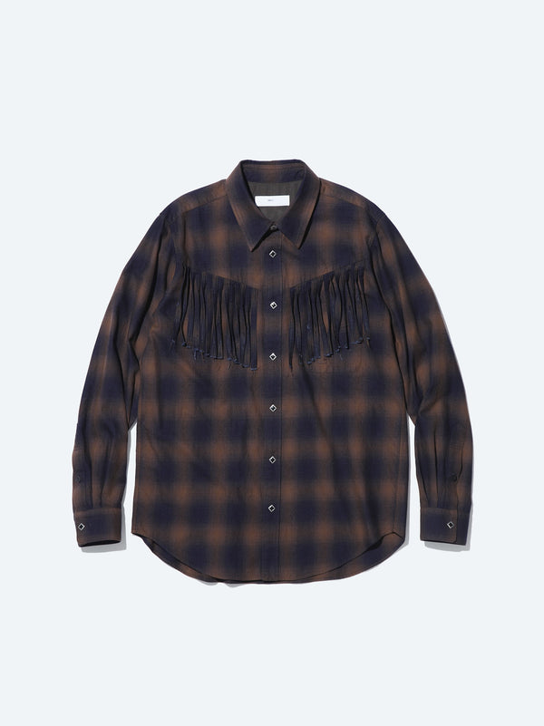Ombre check fringe shirt