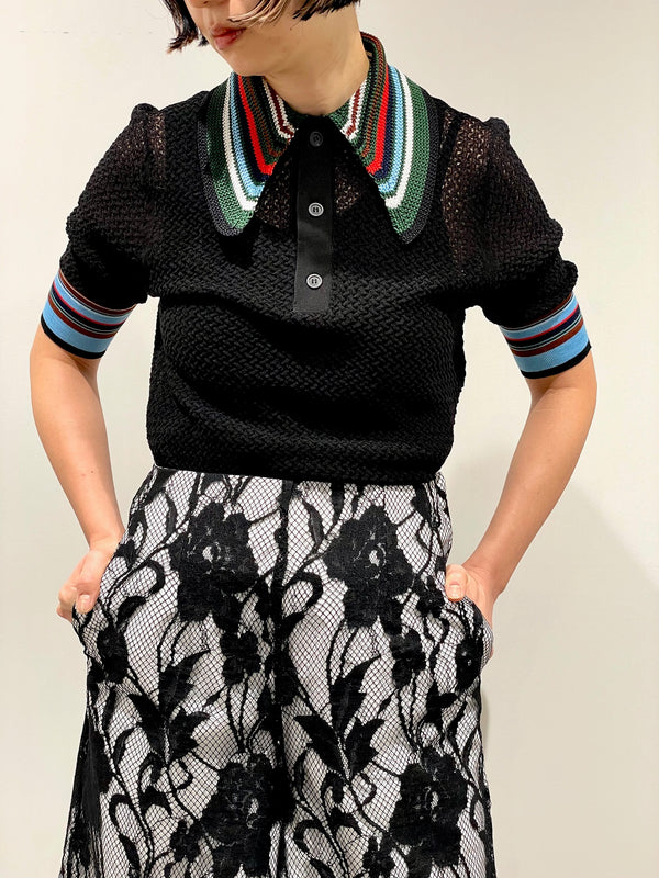 Lace knit polo shirt