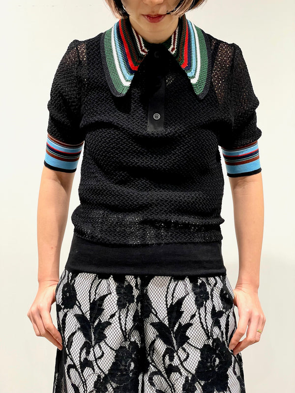 Lace knit polo shirt