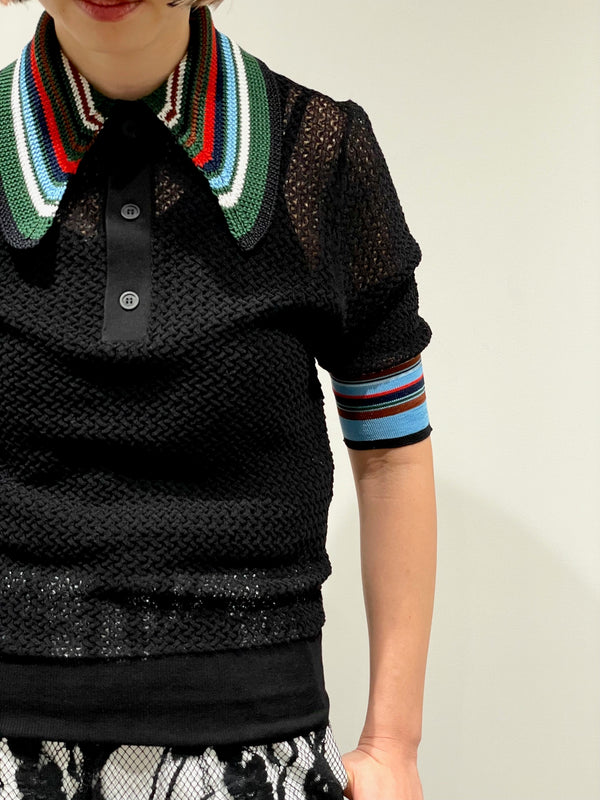 Lace knit polo shirt