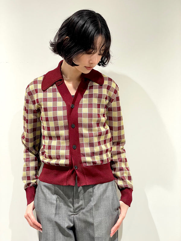 Check knit cardigan