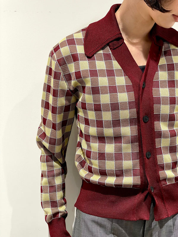 Check knit cardigan