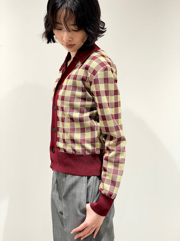 Check knit cardigan