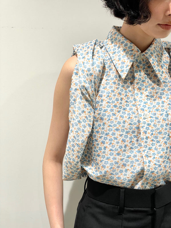 Flower print roll sleeve shirts