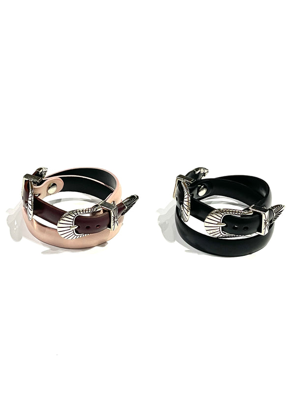 Double buckle leather bangle