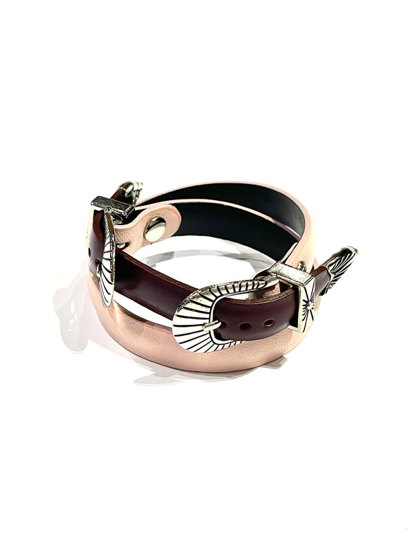 Double buckle leather bangle
