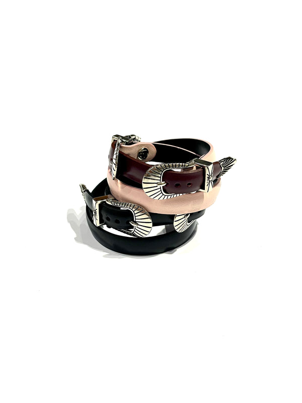 Double buckle leather bangle