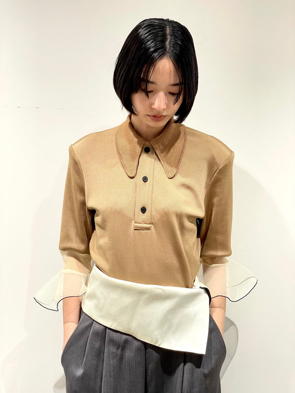 Glossy rib polo shirt