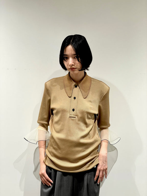 Glossy rib polo shirt