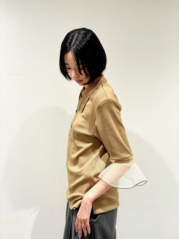 Glossy rib polo shirt