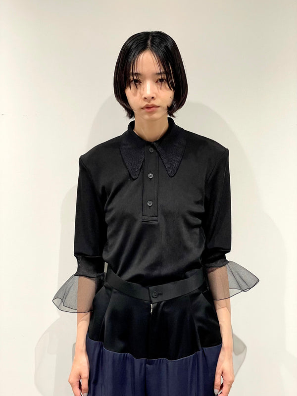 Glossy rib polo shirt