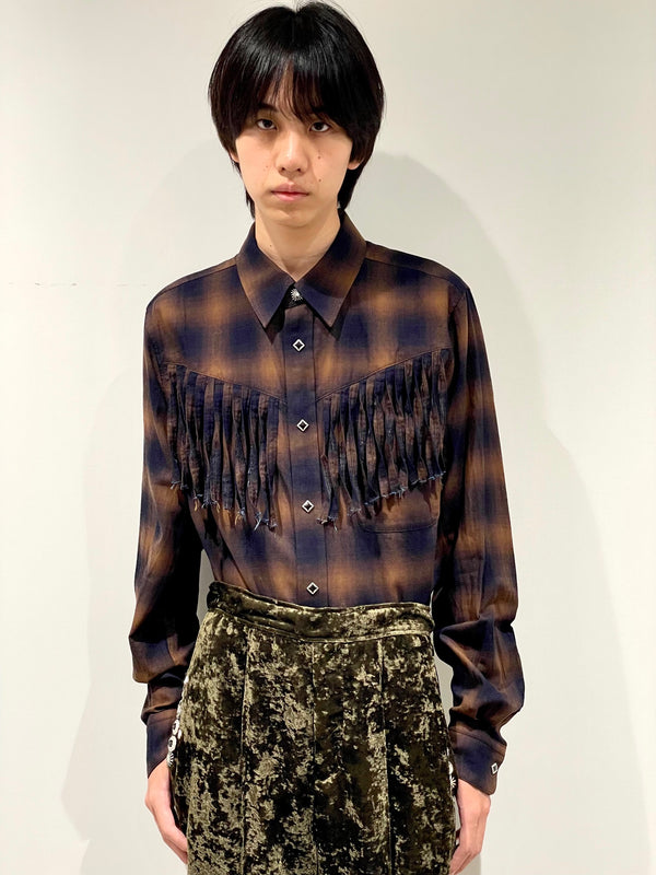 Ombre check fringe shirt