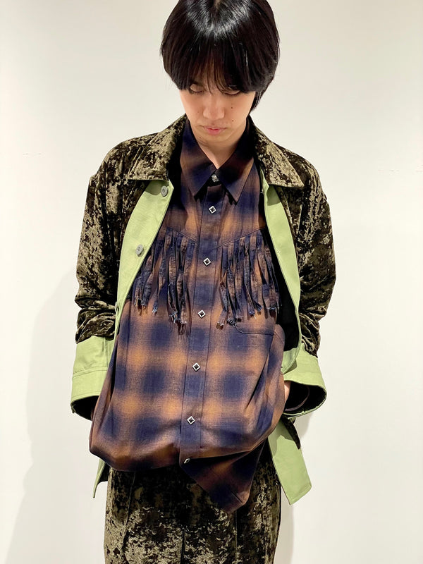 Ombre check fringe shirt