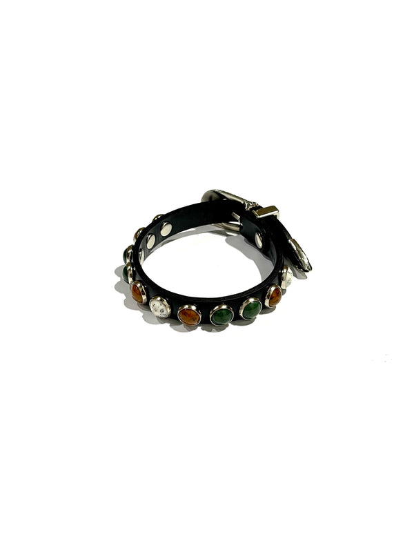 Stone leather bangle