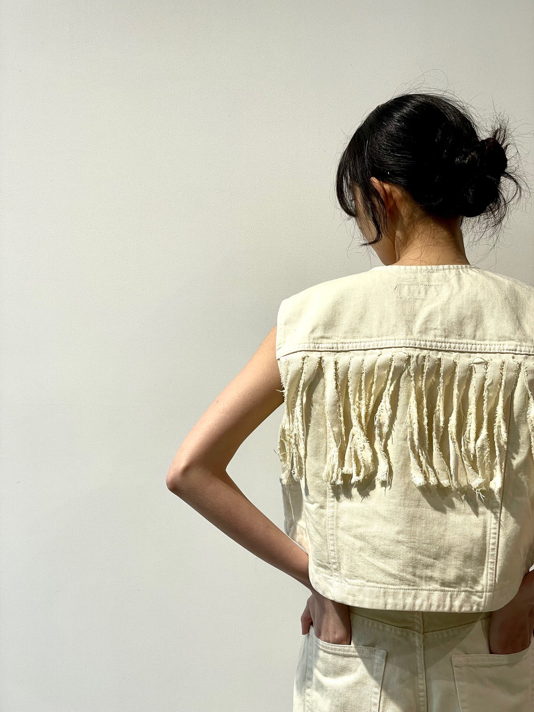 Denim fringe vest