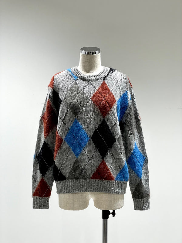STITCHED ARGYLE KNIT P/O