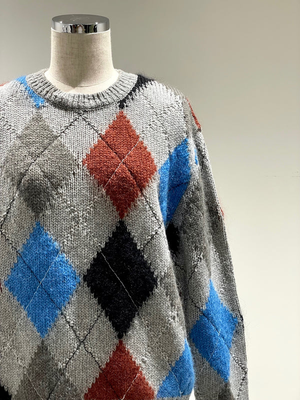 STITCHED ARGYLE KNIT P/O