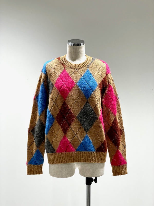 STITCHED ARGYLE KNIT P/O