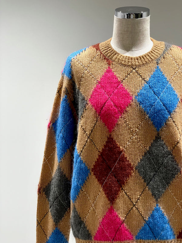 STITCHED ARGYLE KNIT P/O