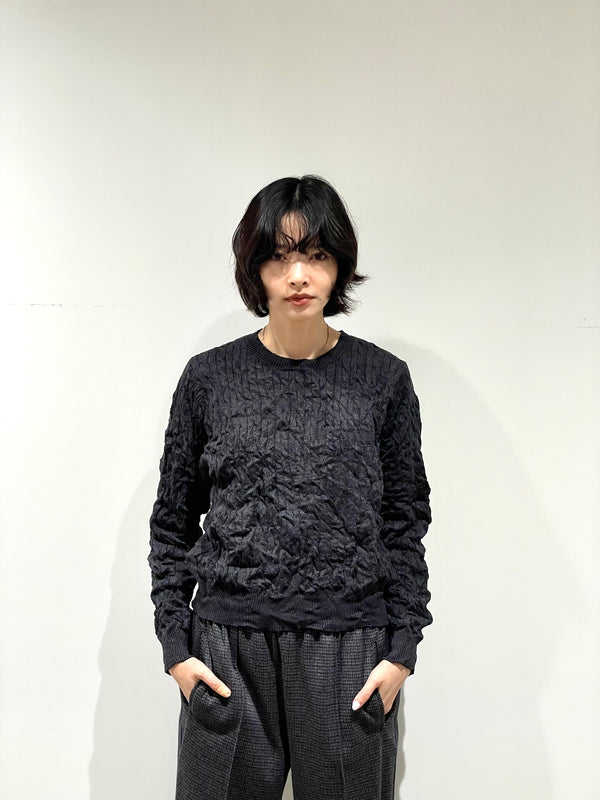 CRUSHED CABLE KNIT PULLOVER
