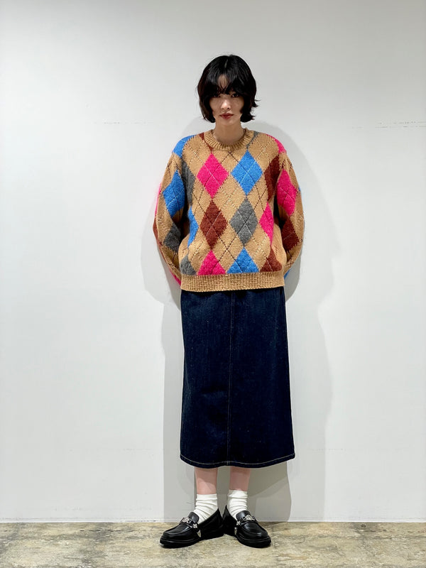 STITCHED ARGYLE KNIT P/O