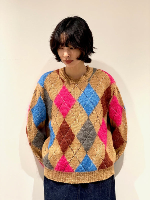 STITCHED ARGYLE KNIT P/O