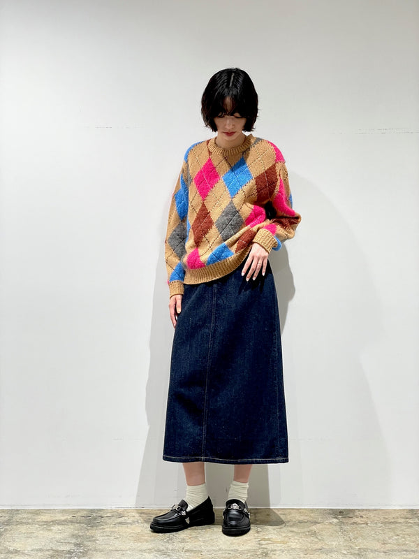 STITCHED ARGYLE KNIT P/O
