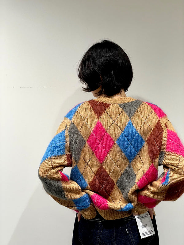 STITCHED ARGYLE KNIT P/O