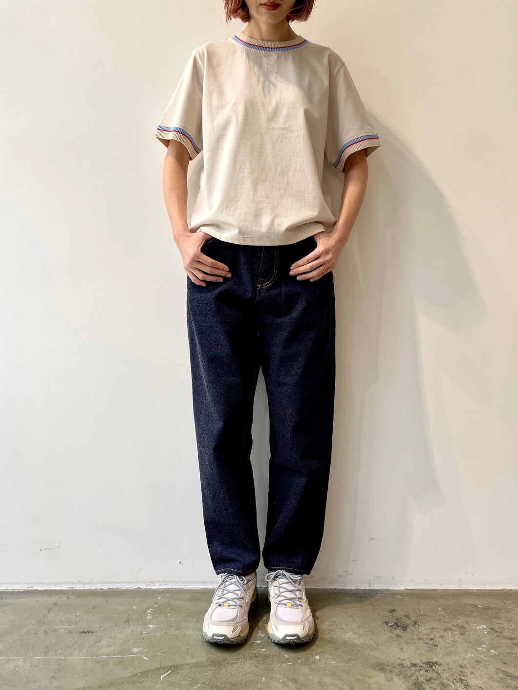 KNIT DETAIL RINGER T-SHIRT