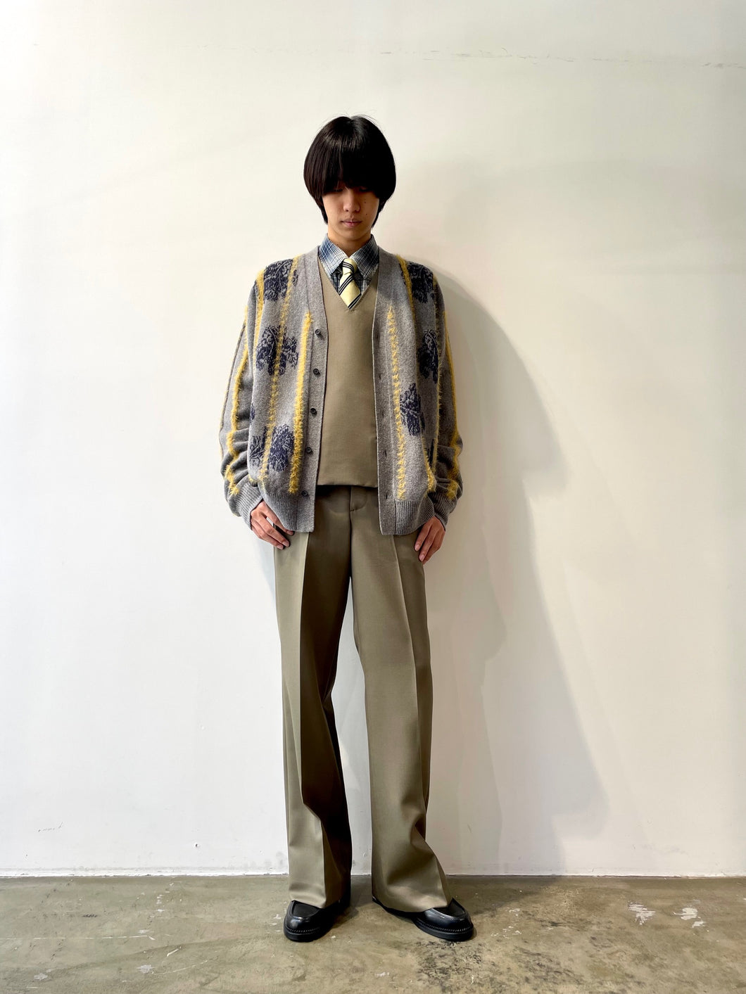 Stripe jacquard knit cardigan