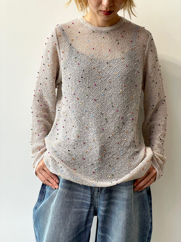 POMPOM SHEER KNIT PULLOVER