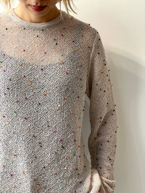 POMPOM SHEER KNIT PULLOVER