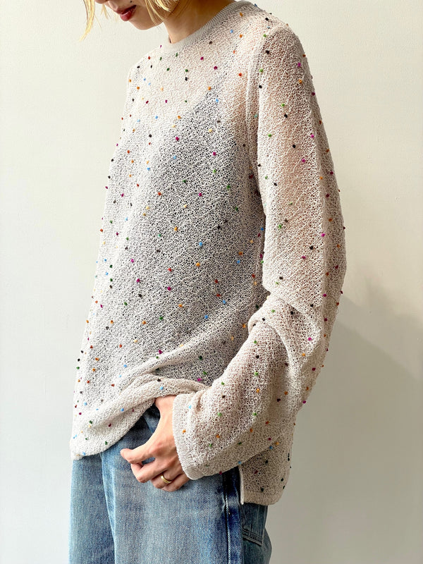 POMPOM SHEER KNIT PULLOVER