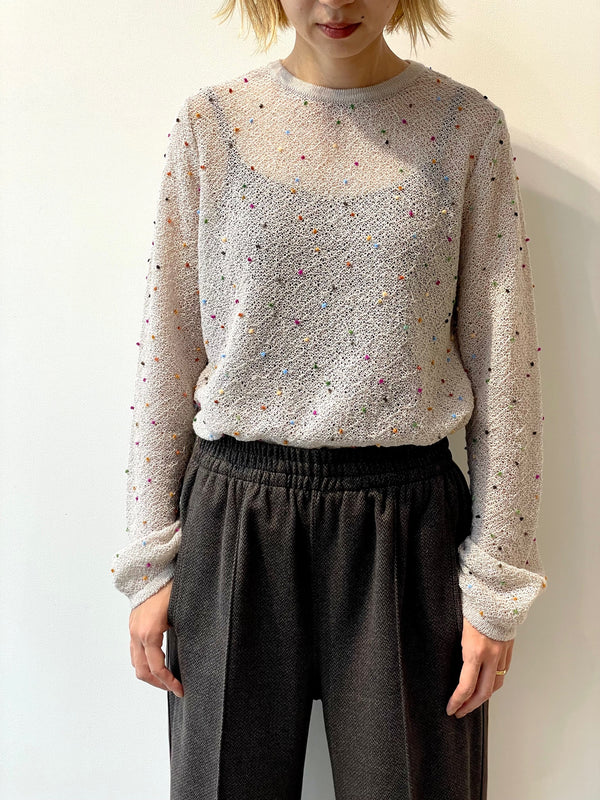 POMPOM SHEER KNIT PULLOVER
