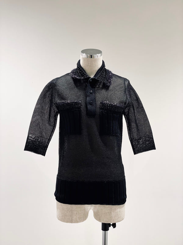 Lace knit polo shirt