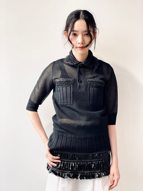 Lace knit polo shirt