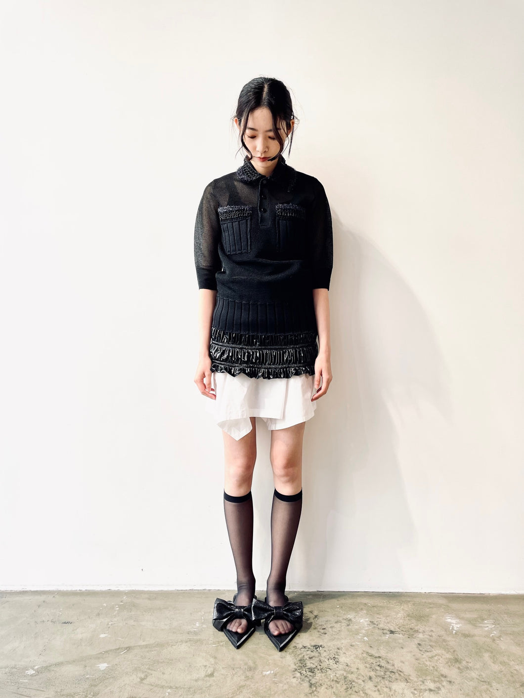 Lace knit polo shirt