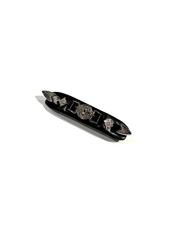 Metal leather barrette small