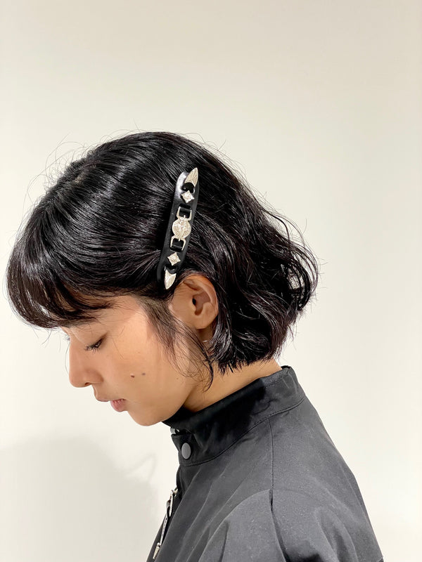 Metal leather barrette small