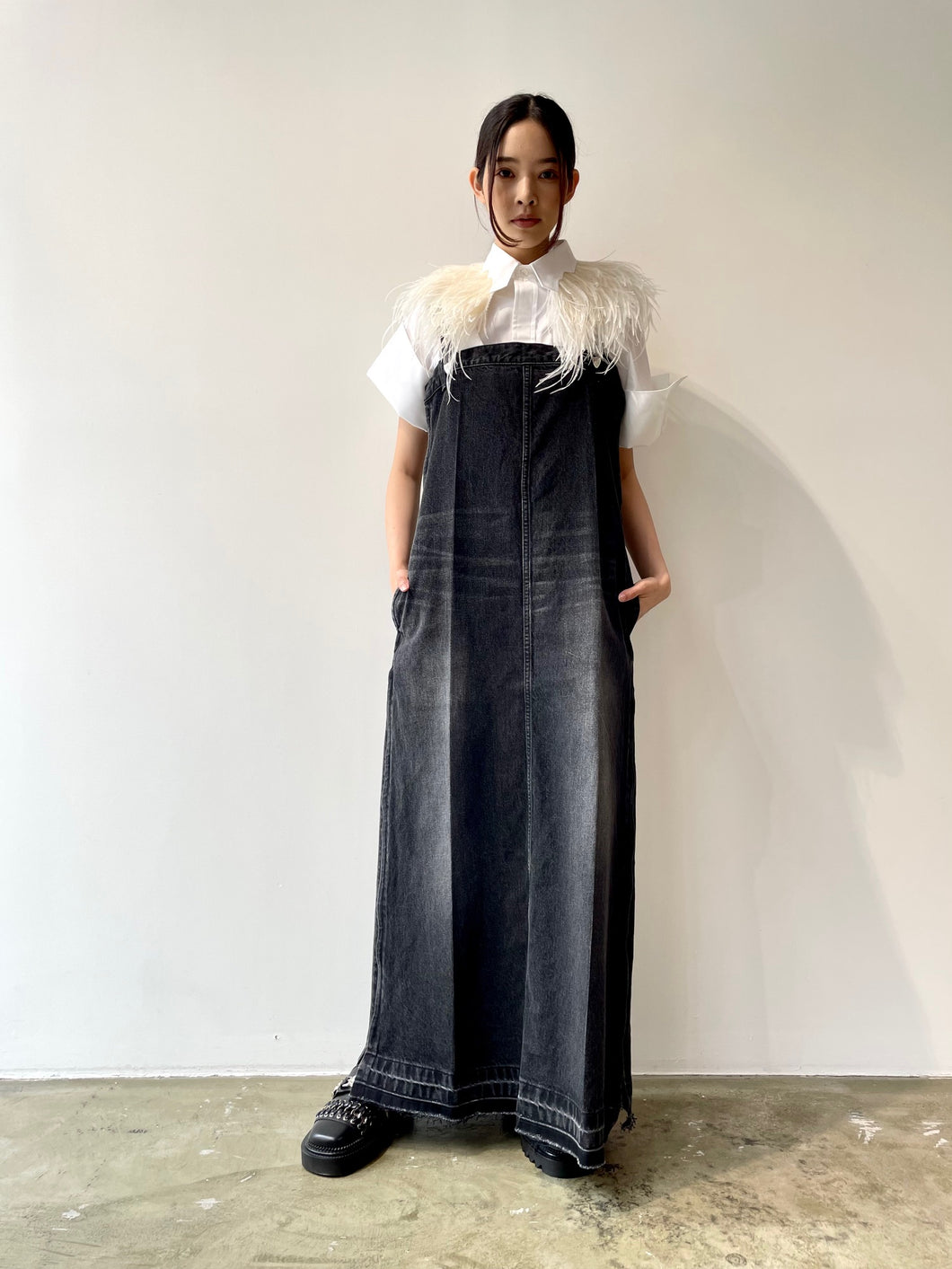 Suspenders denim dress